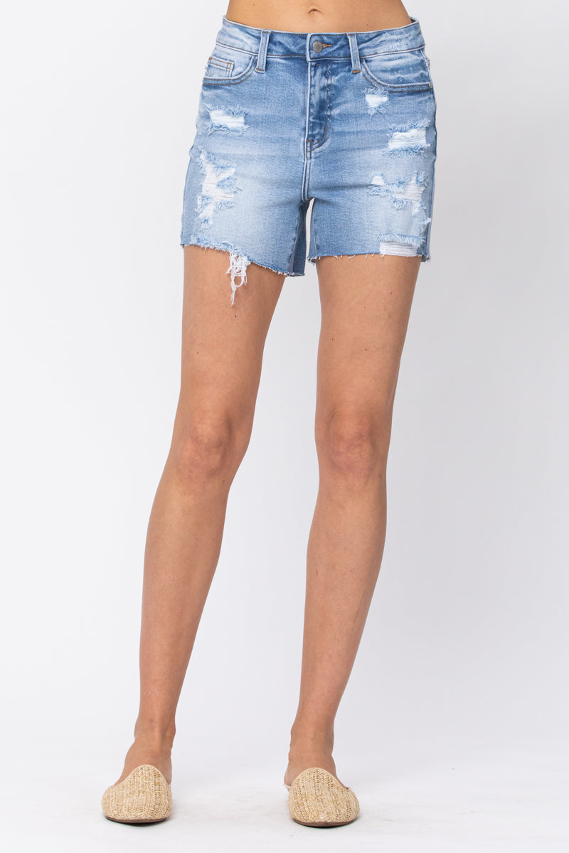 Judy Blue High Waist Destroyed Raw Hem Shorts