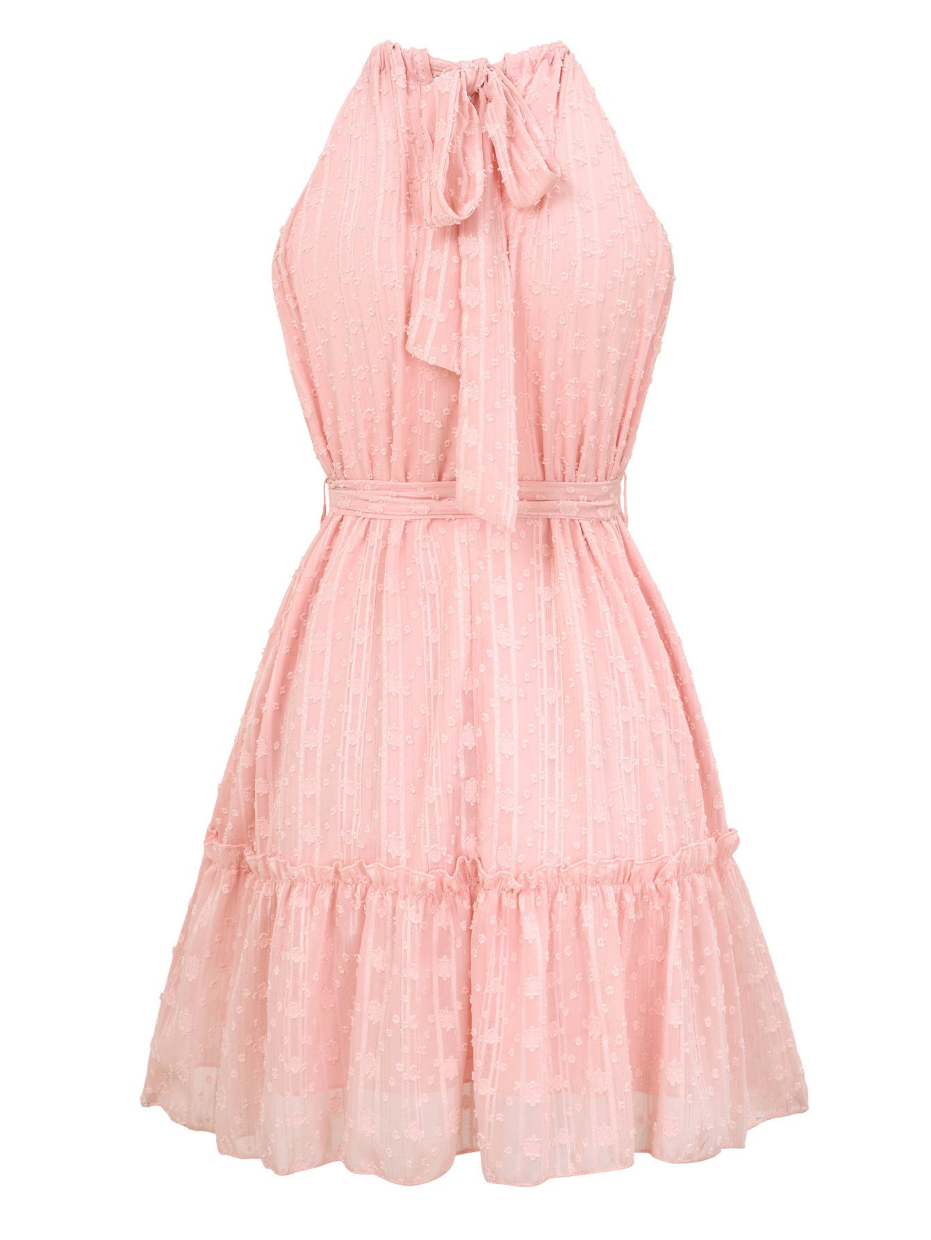 Solid Color Halter neck Casual Lace Tie Waist Dress