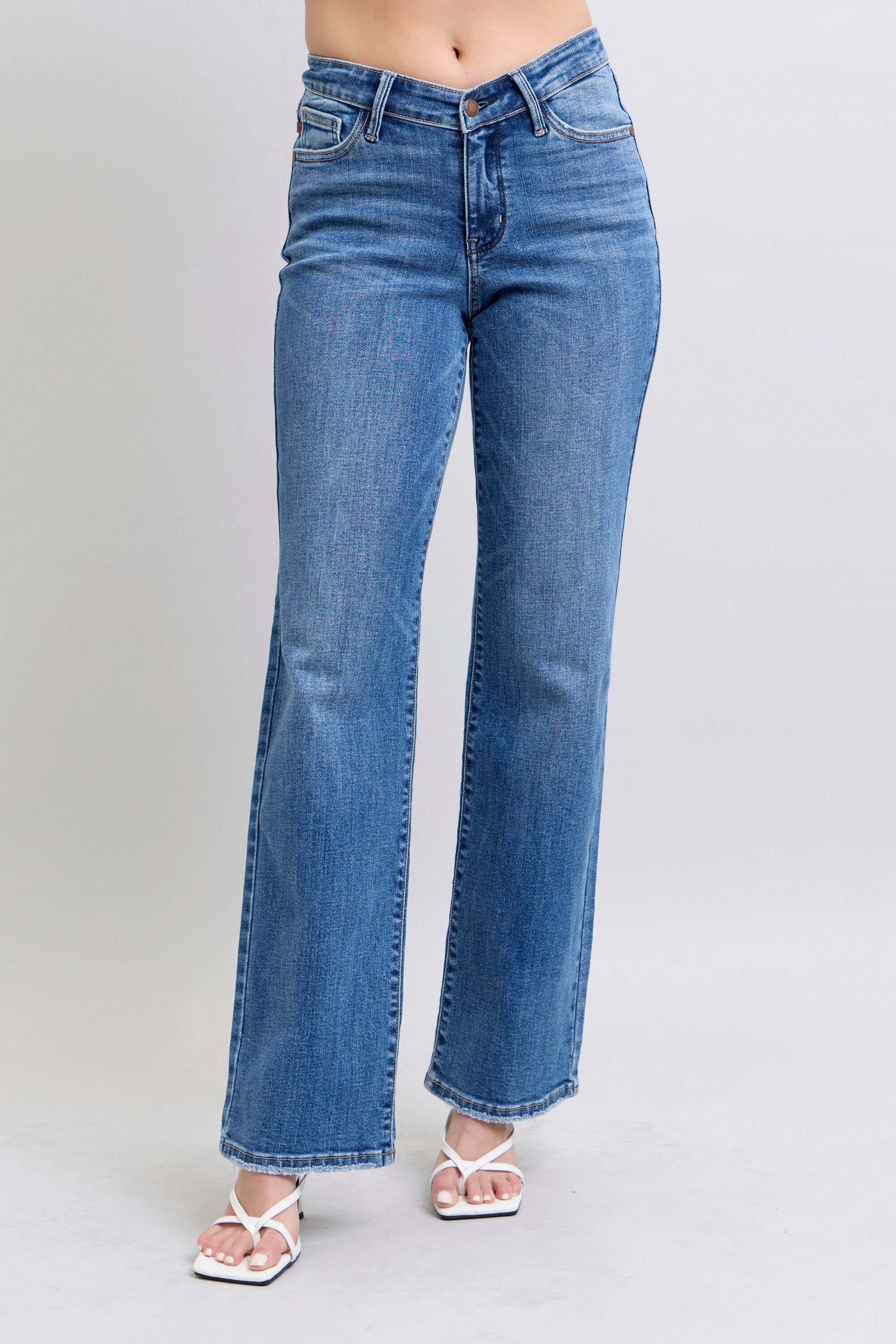 Judy Blue High Waist V-Front Vintage Wash Straight Denim Jeans