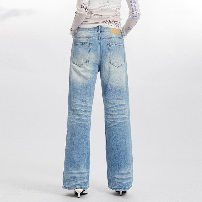 High Waist Wash Drooping Straight Jeans