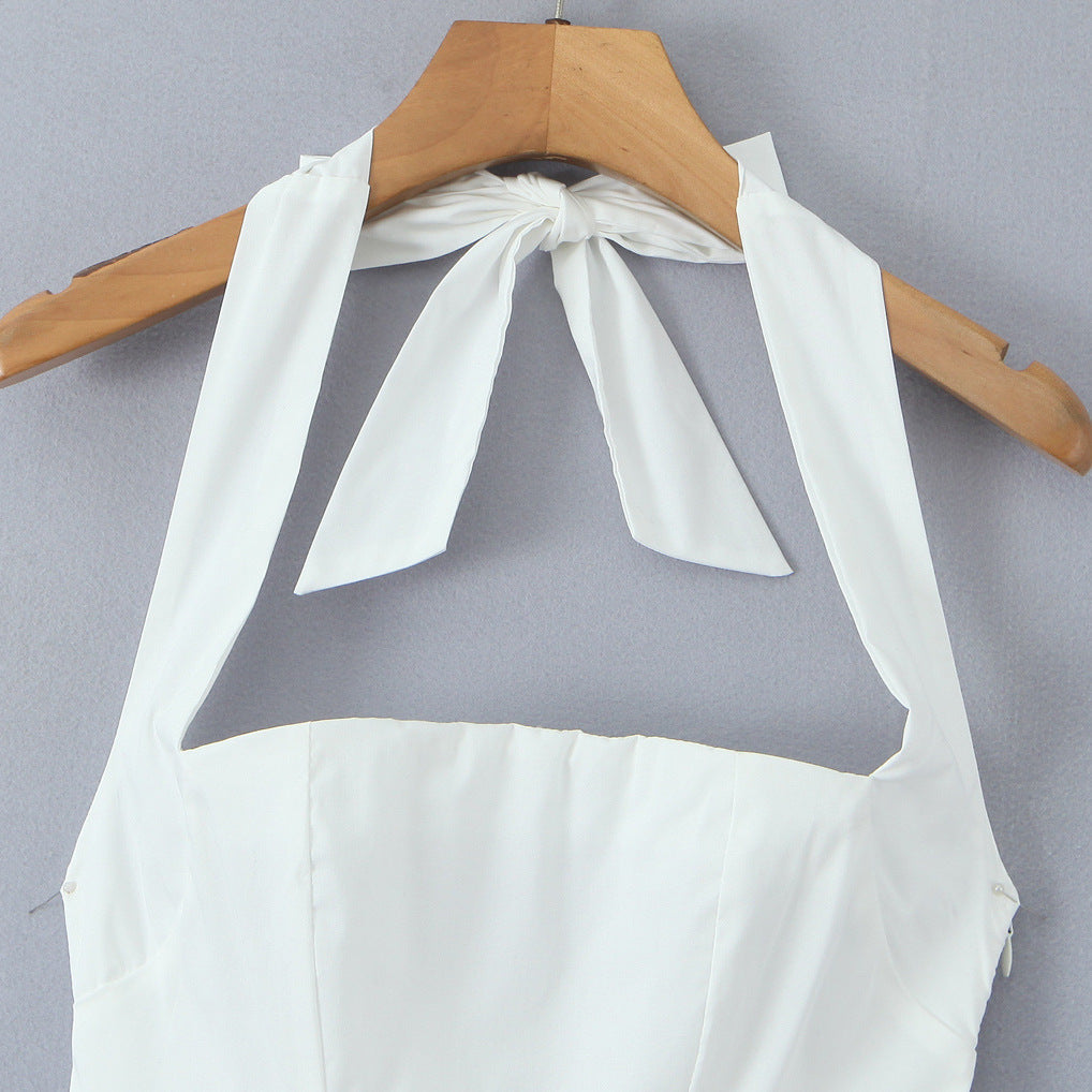 Hanging Collar Slim Fit Backless Mid-length Sweet Mesh Temperament Dress