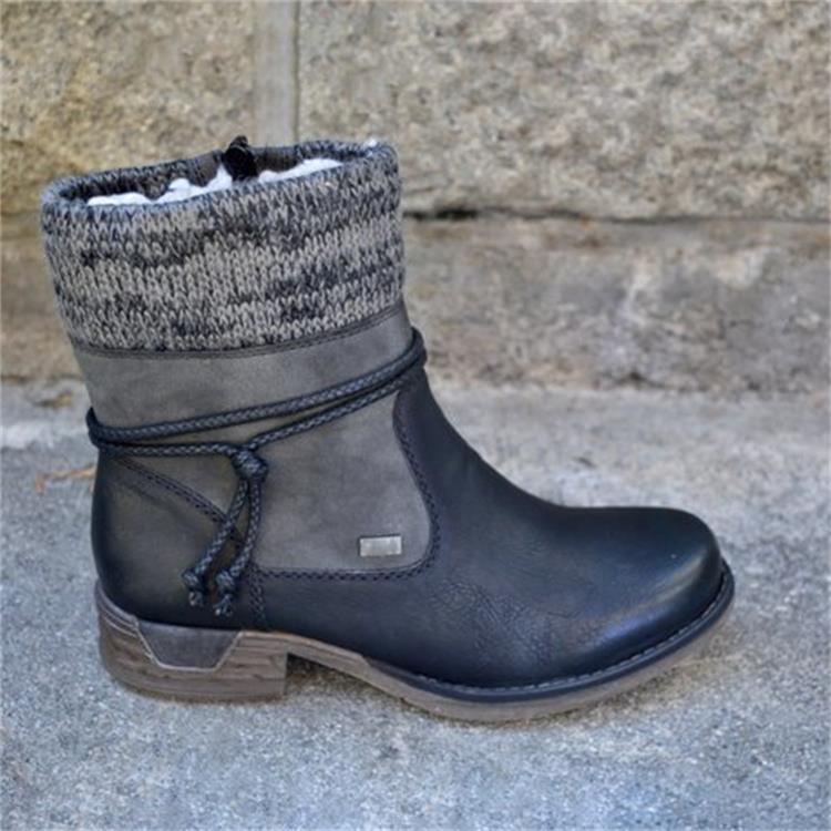 New Round Toe Leather Boots Thick-Soled Martin Boots