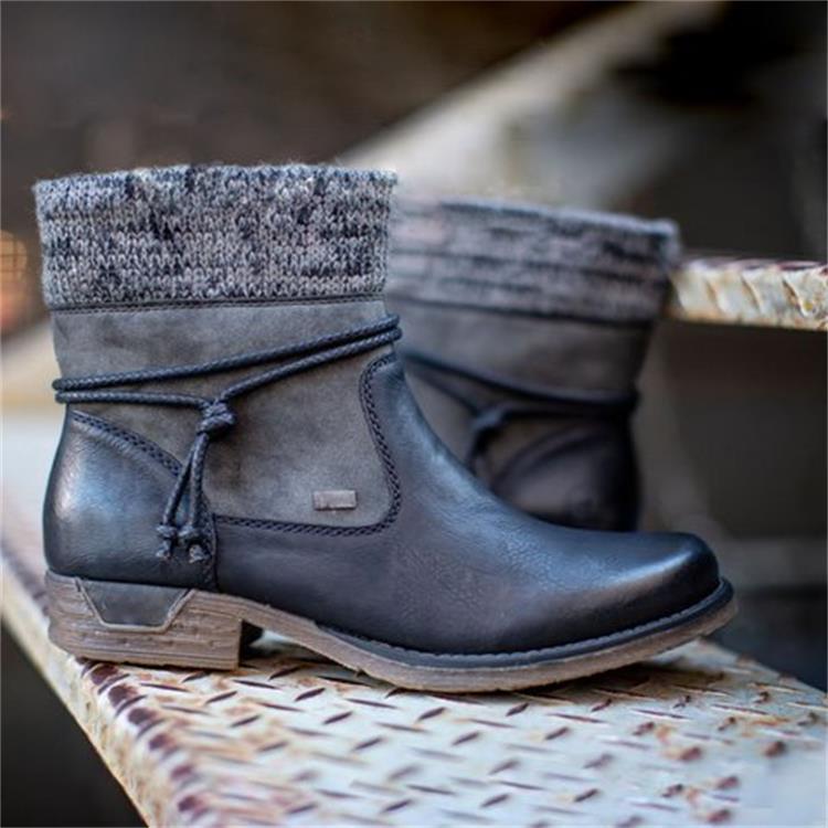 New Round Toe Leather Boots Thick-Soled Martin Boots