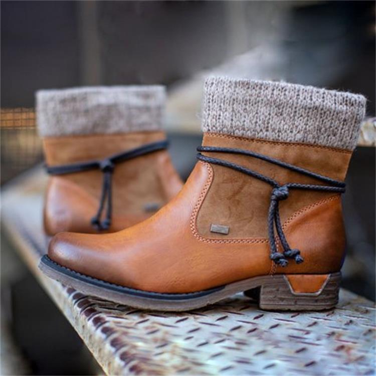 New Round Toe Leather Boots Thick-Soled Martin Boots