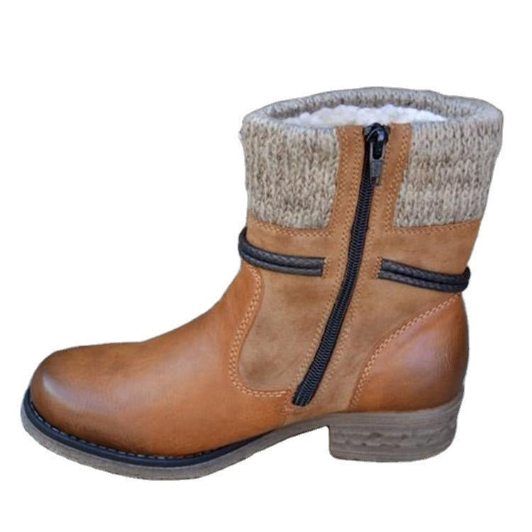 New Round Toe Leather Boots Thick-Soled Martin Boots