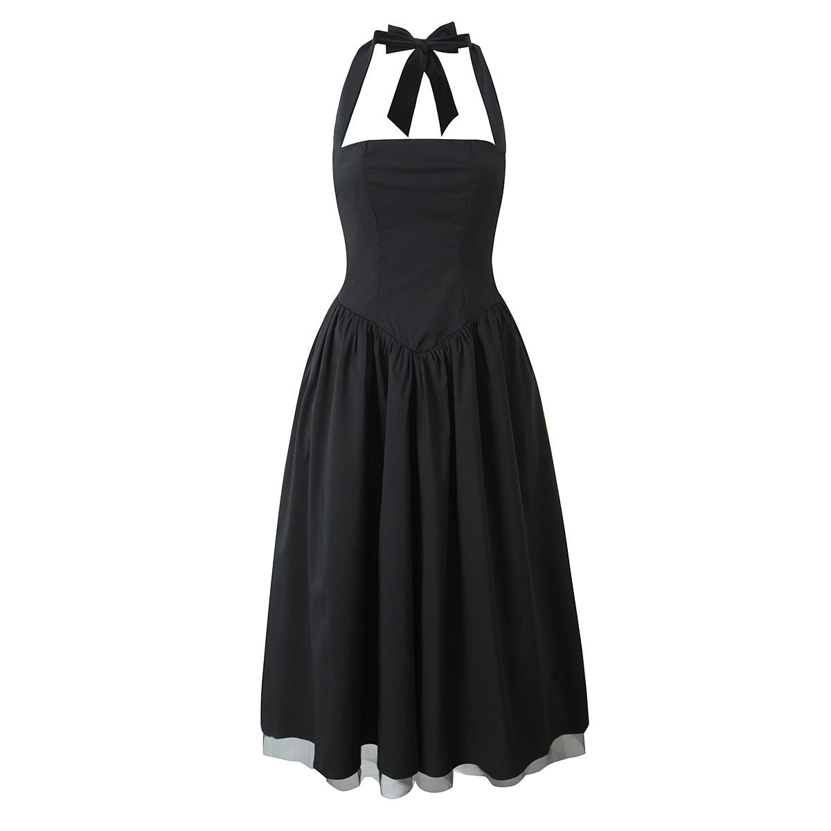 Hanging Collar Slim Fit Backless Mid-length Sweet Mesh Temperament Dress