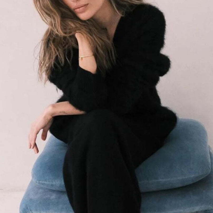 Loose Single Breasted Knitted V-neck Button Cardigan Sweater