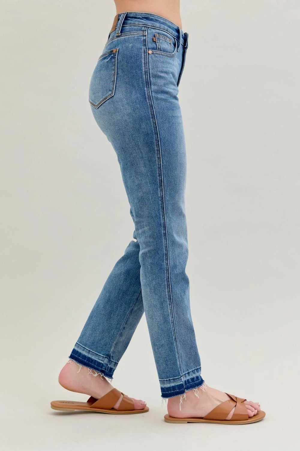 Judy Blue Mid Rise Rigid Magic Release Hem Boyfriend Denim Jeans