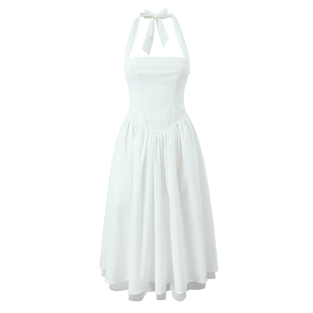 Hanging Collar Slim Fit Backless Mid-length Sweet Mesh Temperament Dress