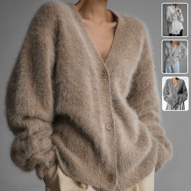 Loose Single Breasted Knitted V-neck Button Cardigan Sweater