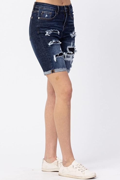 Judy Blue Patch High Rise Destroyed Bermuda Shorts