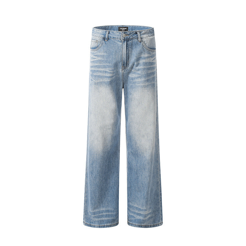 High Waist Wash Drooping Straight Jeans