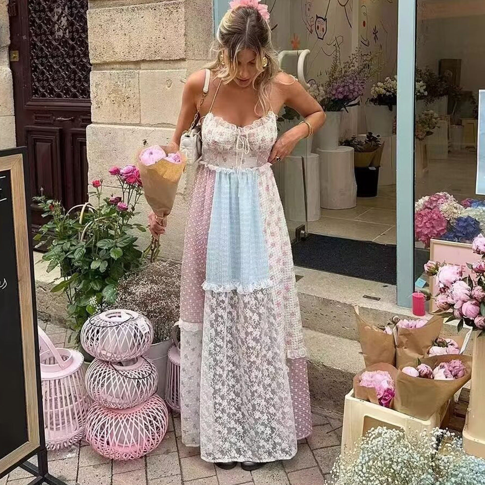 Patchwork Floral Lace Halter Dress