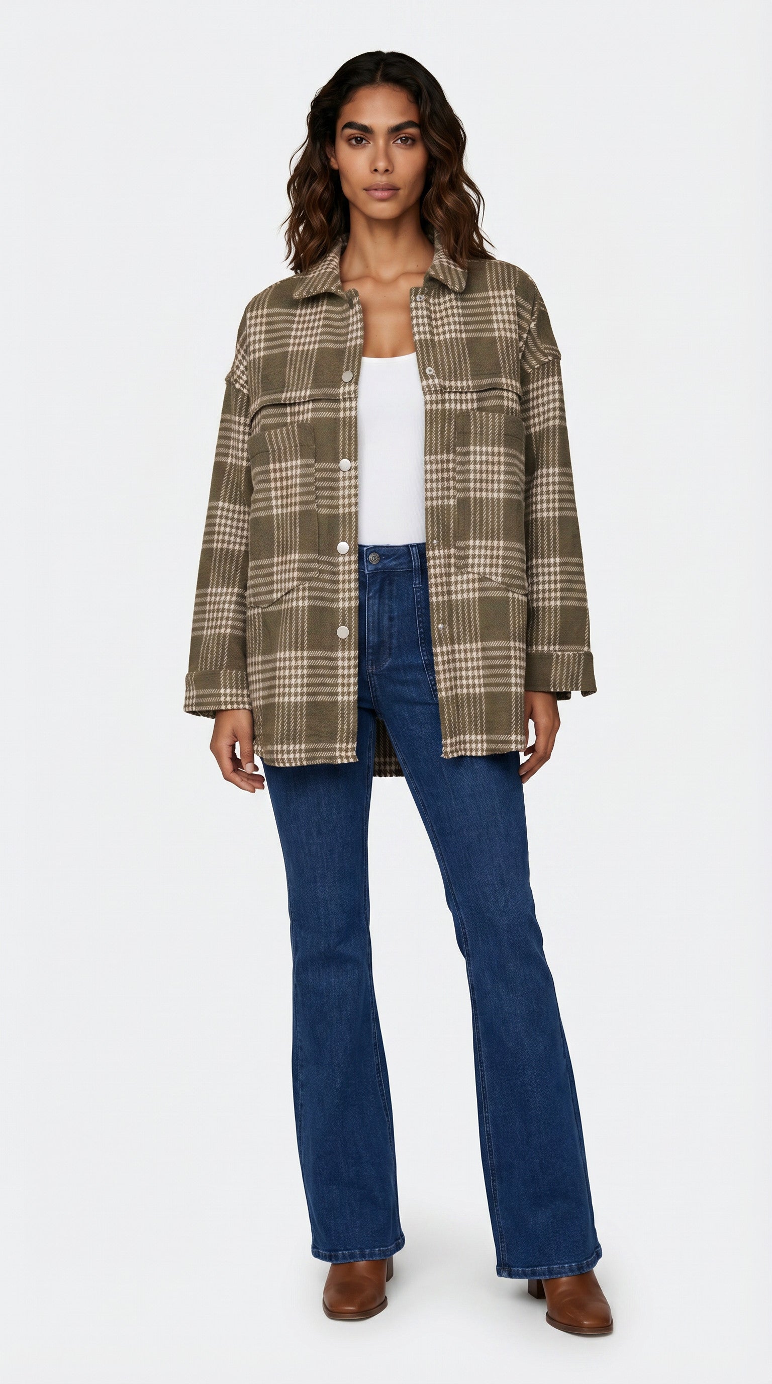 Plaid Exposed Seam Pocketed Shacket