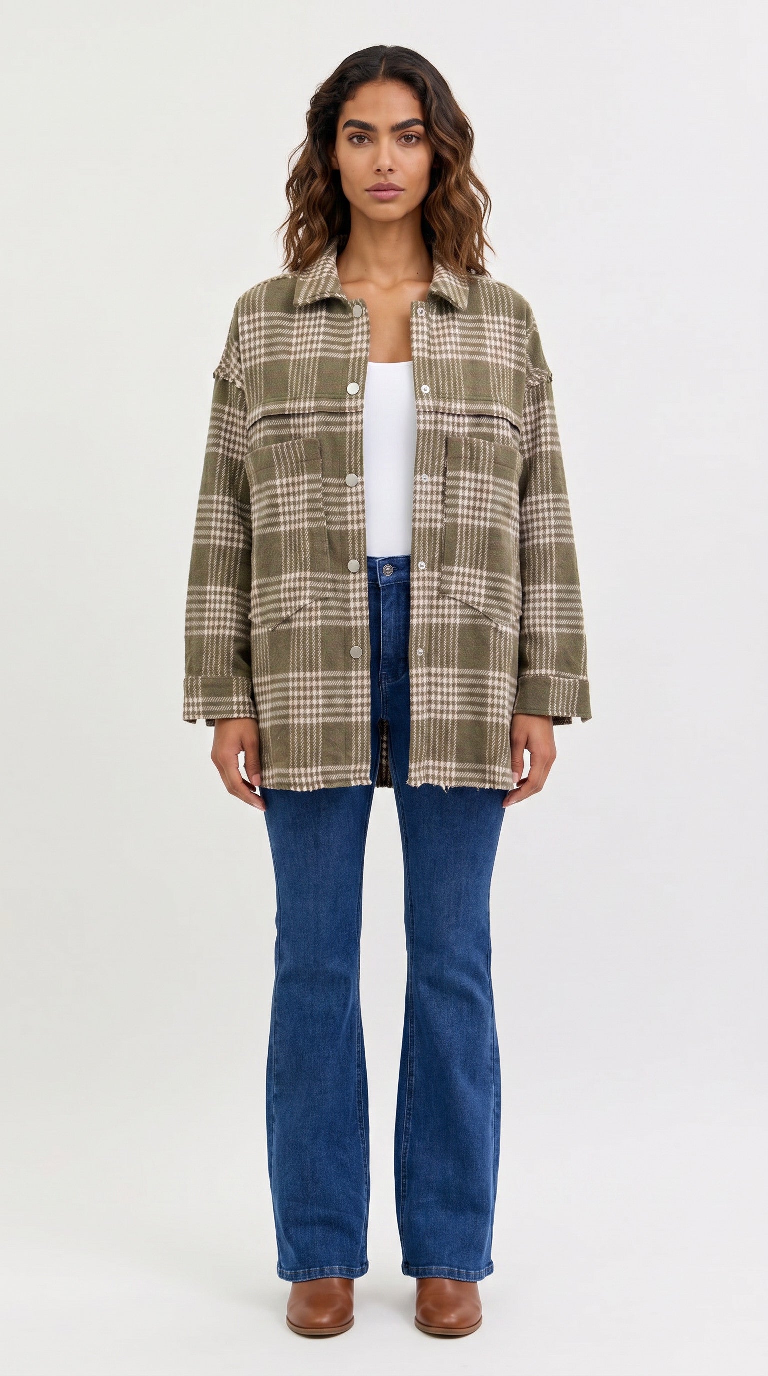 Plaid Exposed Seam Pocketed Shacket