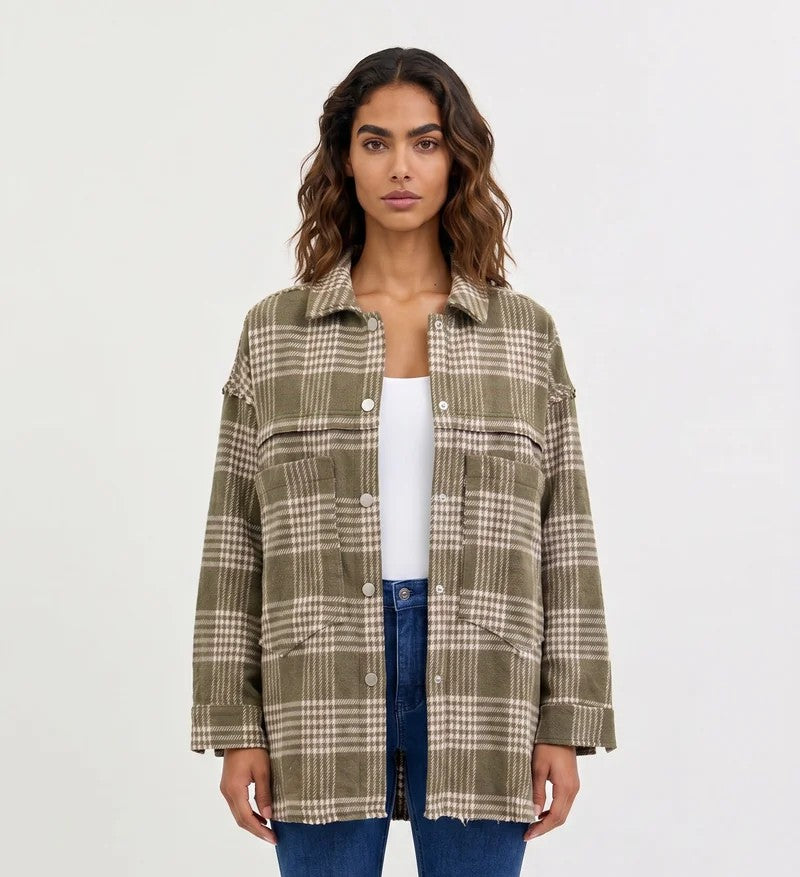 Plaid Exposed Seam Pocketed Shacket