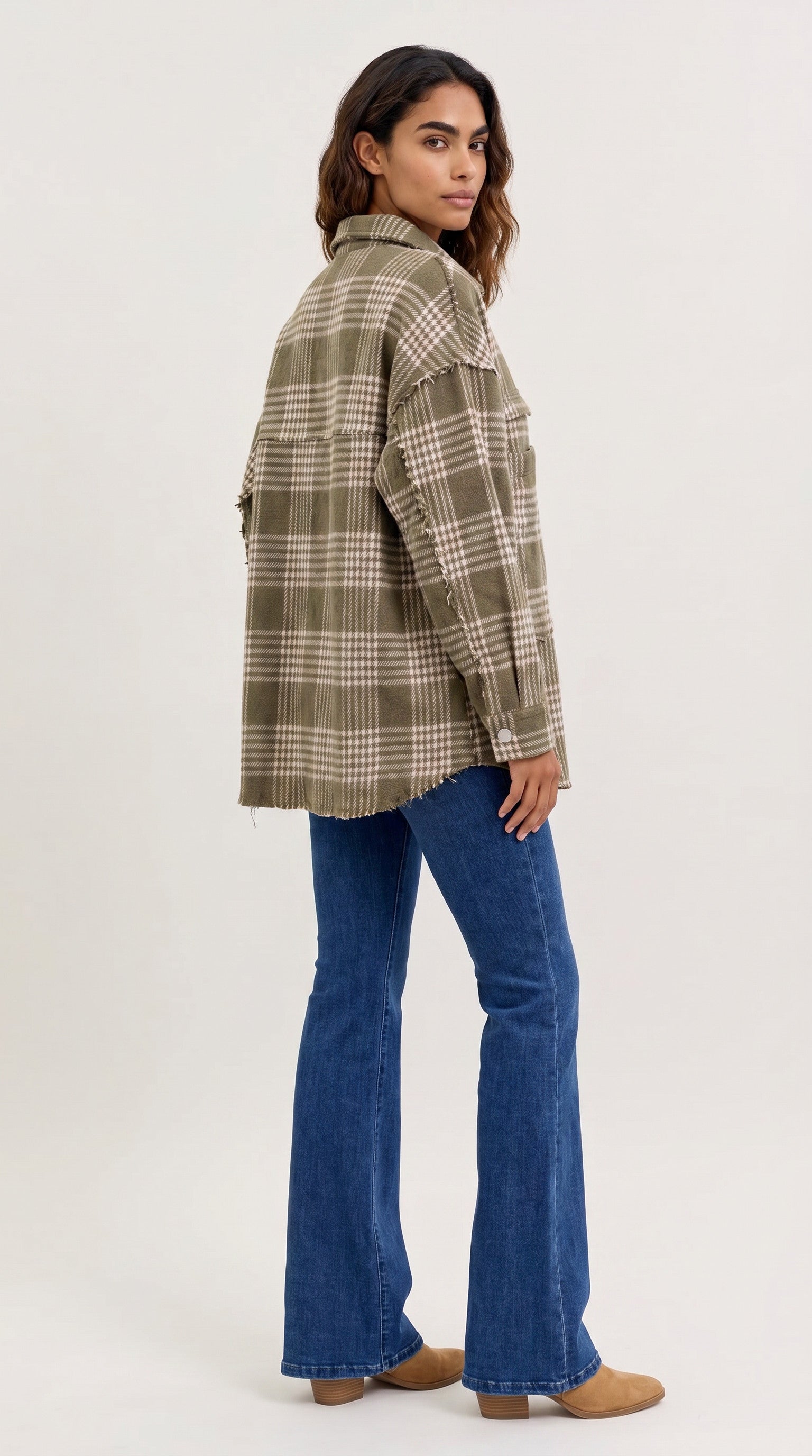 Plaid Exposed Seam Pocketed Shacket