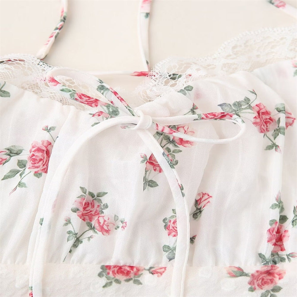 Patchwork Floral Lace Halter Dress