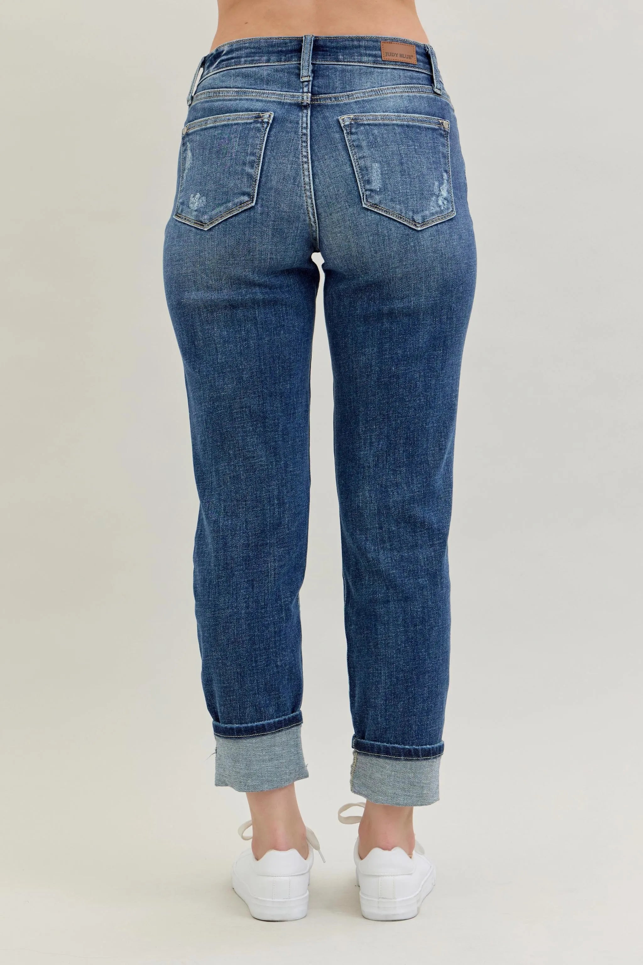 Judy Blue Full Size Mid Rise Cuffed Destroy Boyfriend Jeans