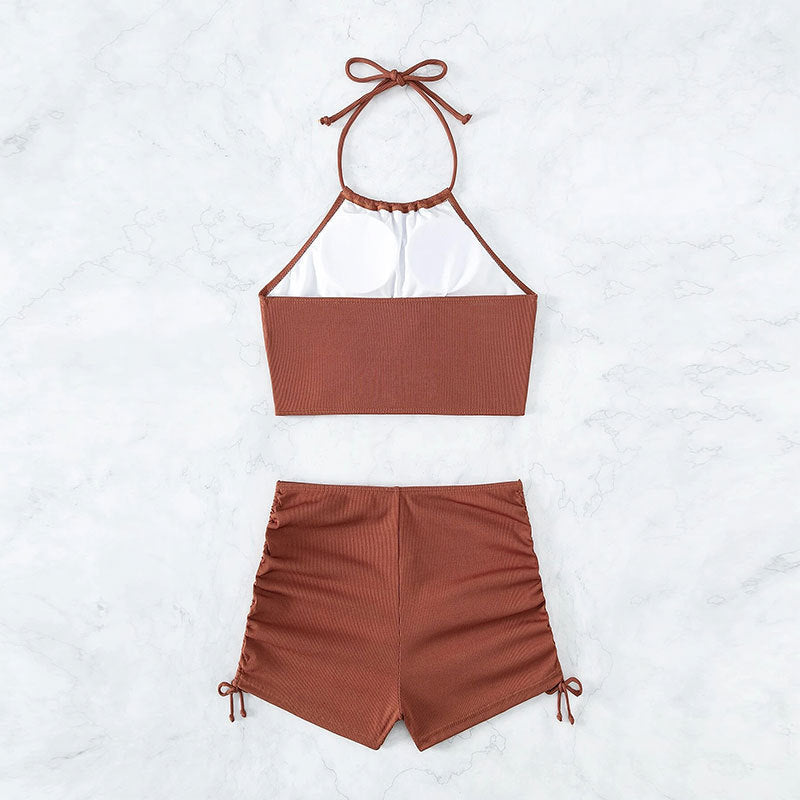 Halter Neck, Drawstring 2 piece Swimsuit