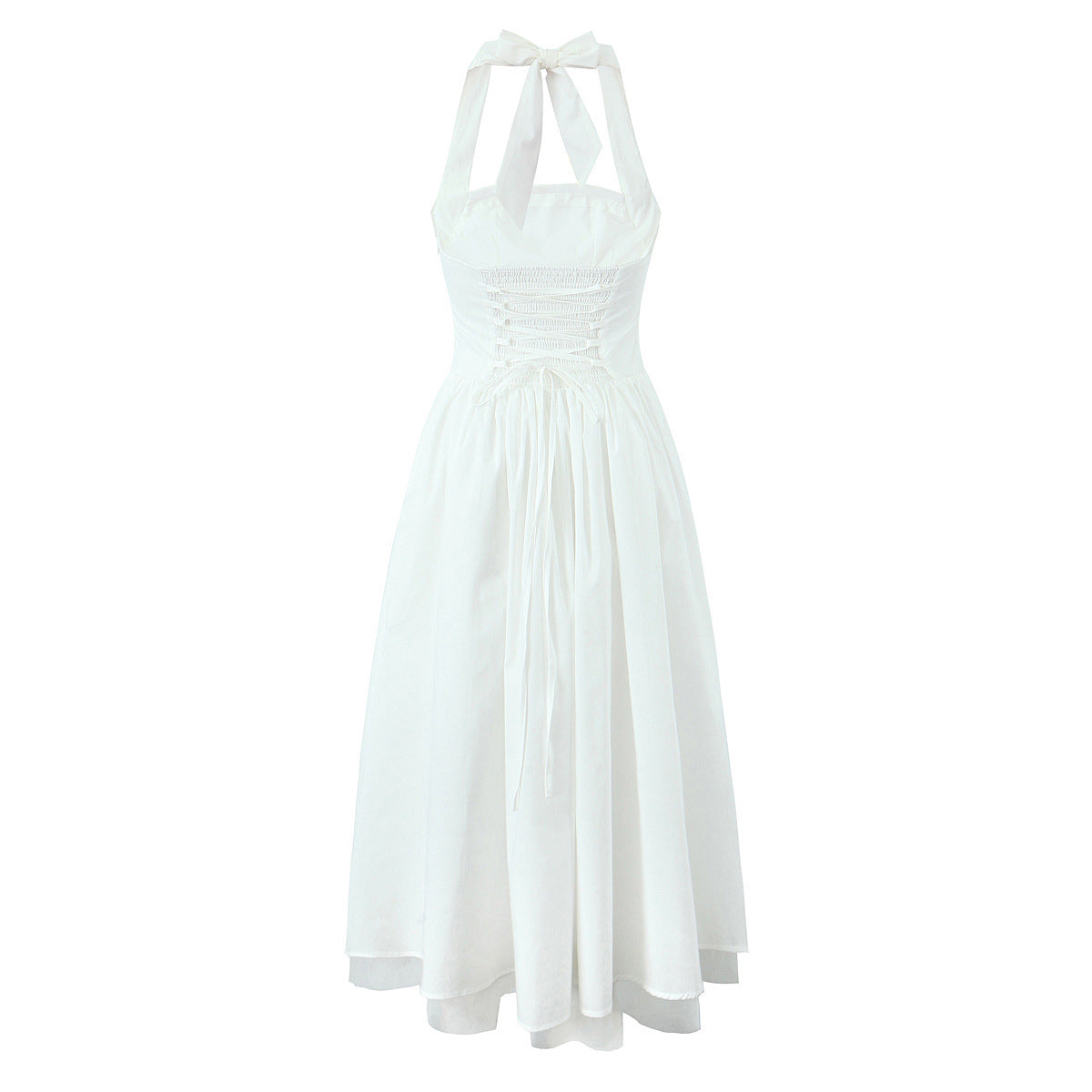 Hanging Collar Slim Fit Backless Mid-length Sweet Mesh Temperament Dress