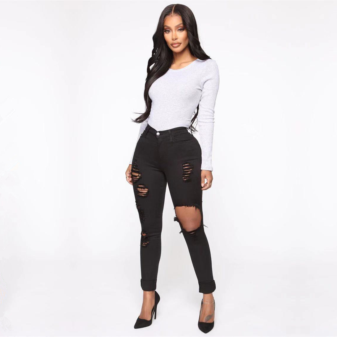 Casual Knee Ripped Jeans