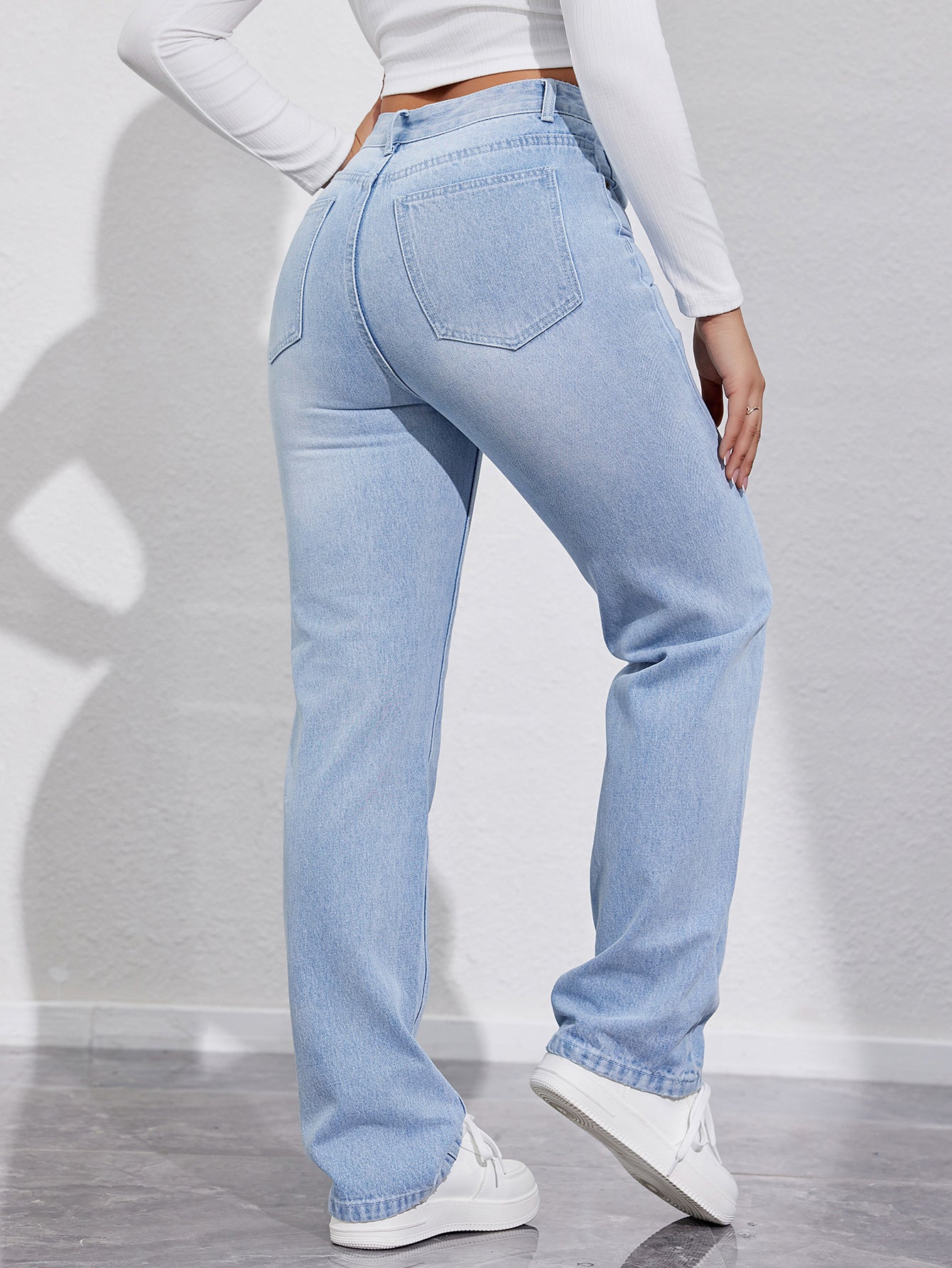 High Waist Slim Straight Jeans