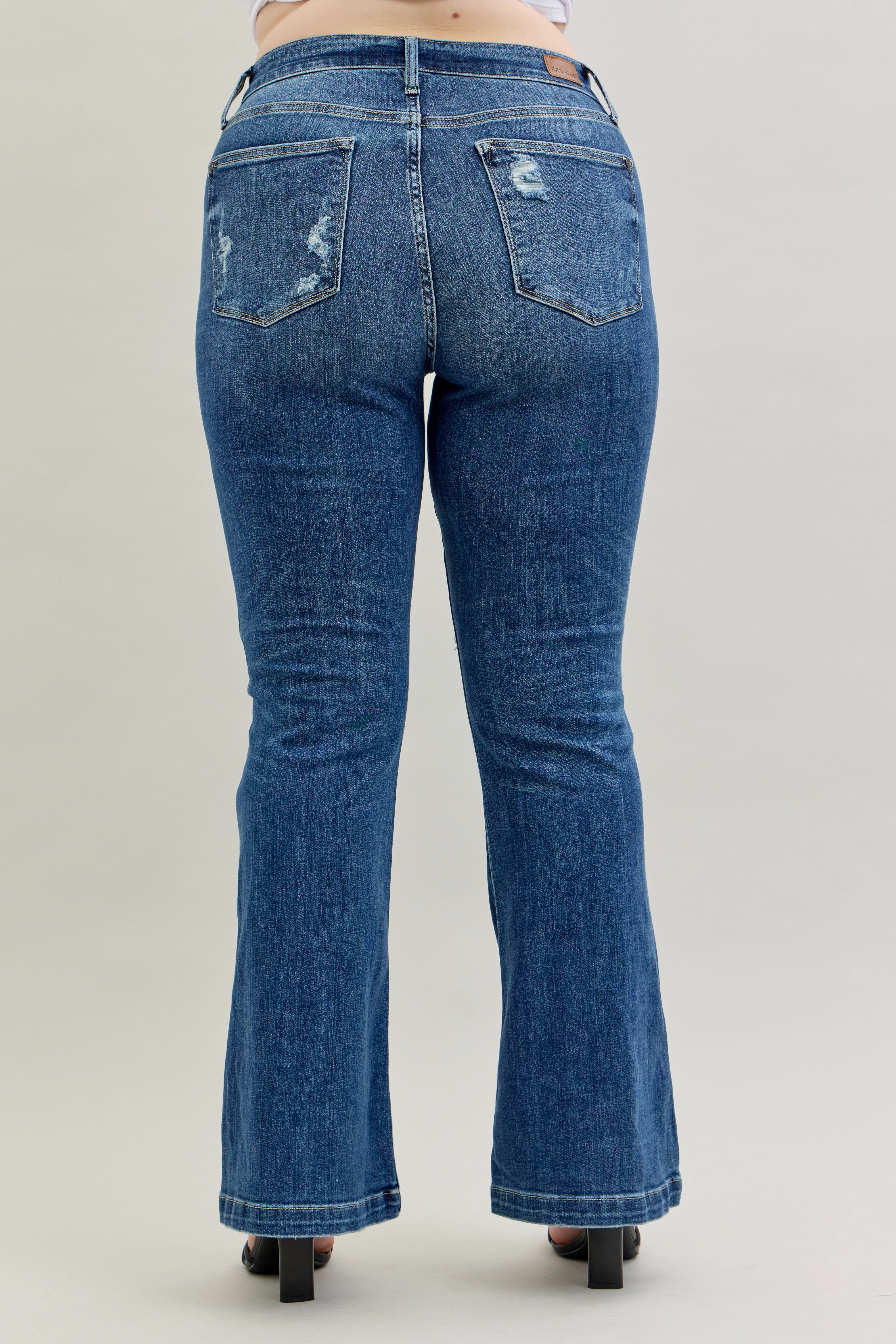 Judy Blue Dark Wash Mid-Rise Button Fly Destroyed Jeans