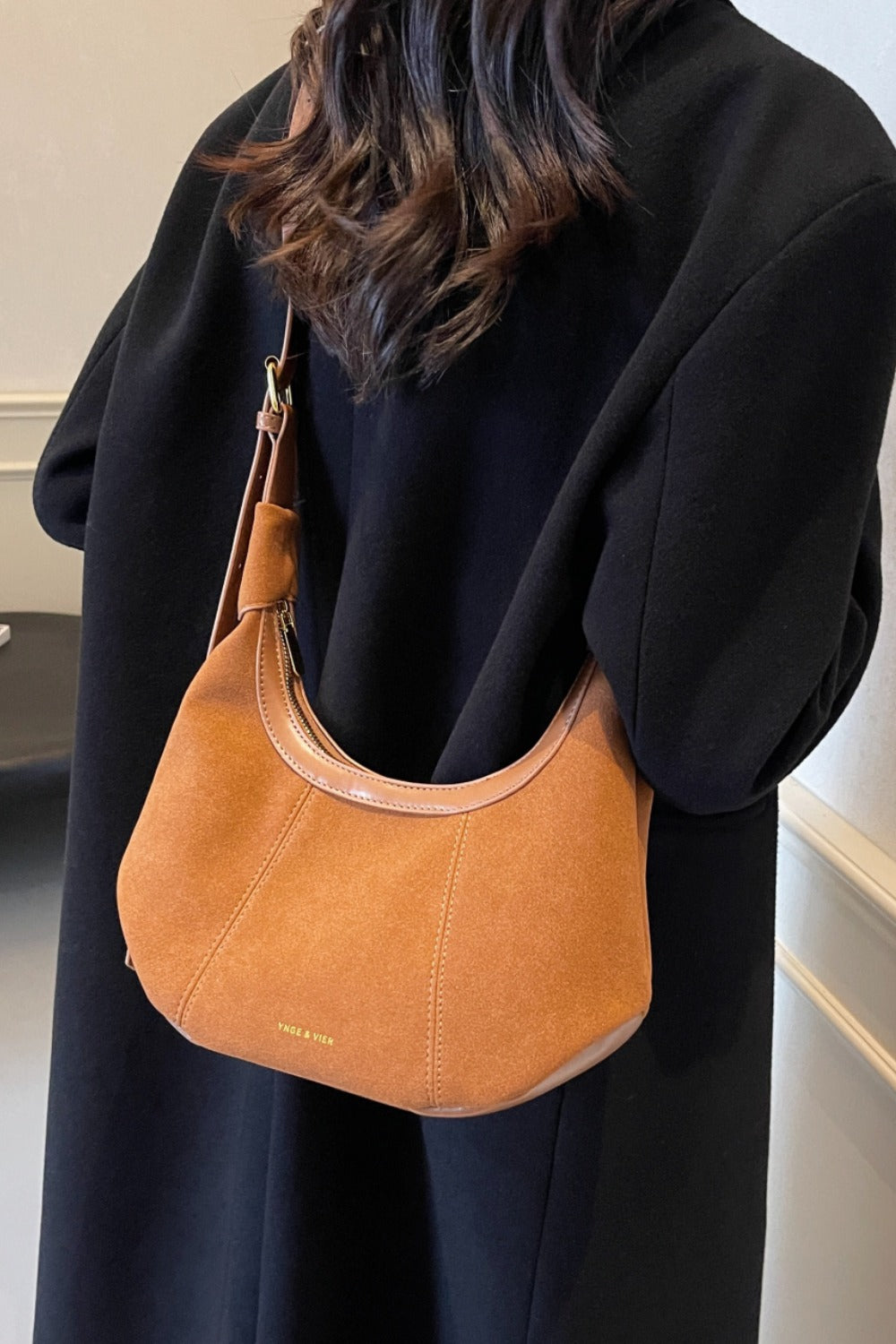 Suede Adjustable Strap Shoulder Bag