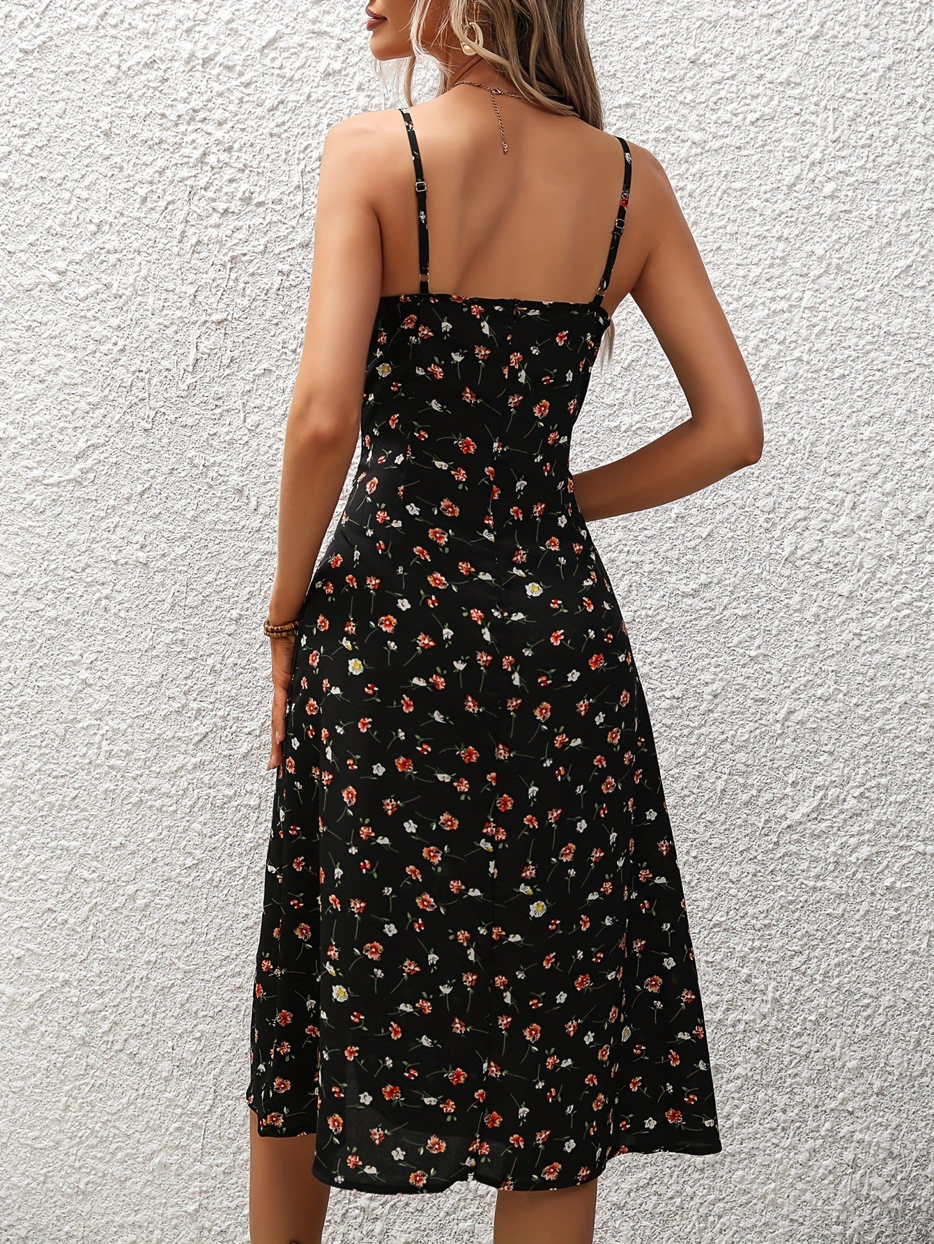 Polka Dot Print Slit Long Dress