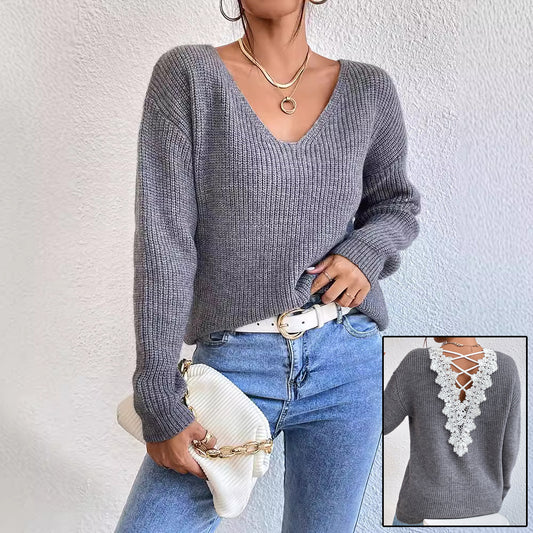 V-neck Backless Sweater