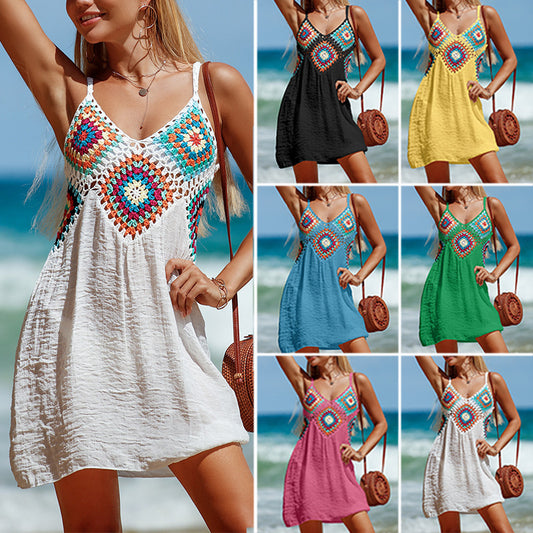 Bohemia Stitching Colorful Pattern V-neck Cover-up