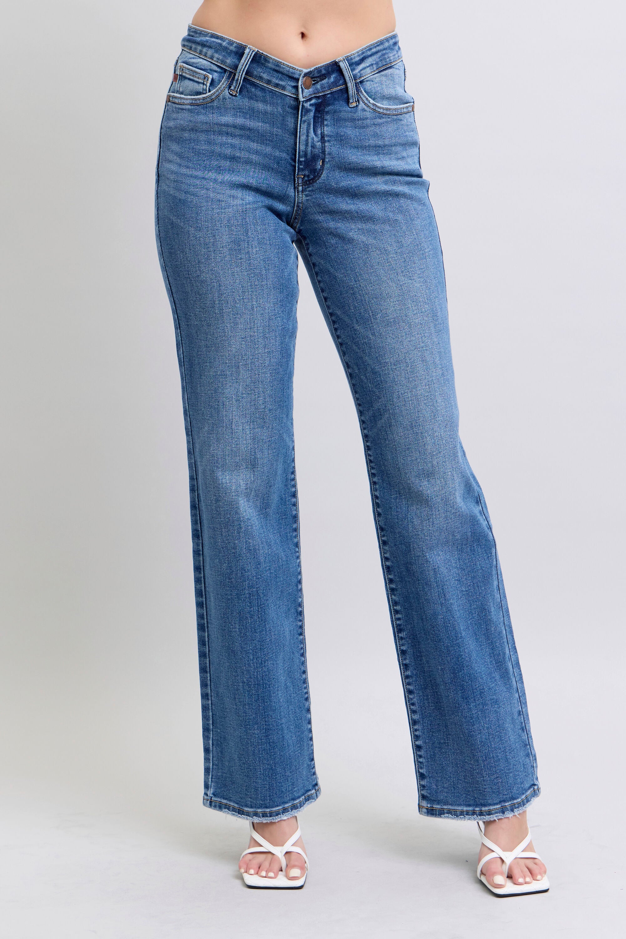 Judy Blue High Waist V-Front Vintage Wash Straight Denim Jeans