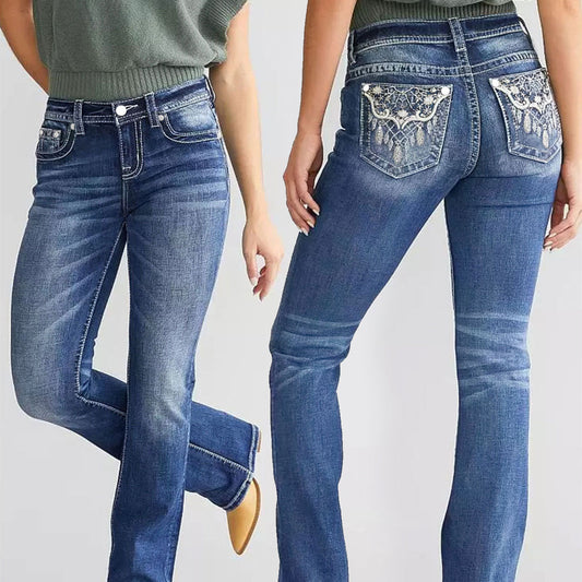 Embroidery Denim Bootcut Jeans