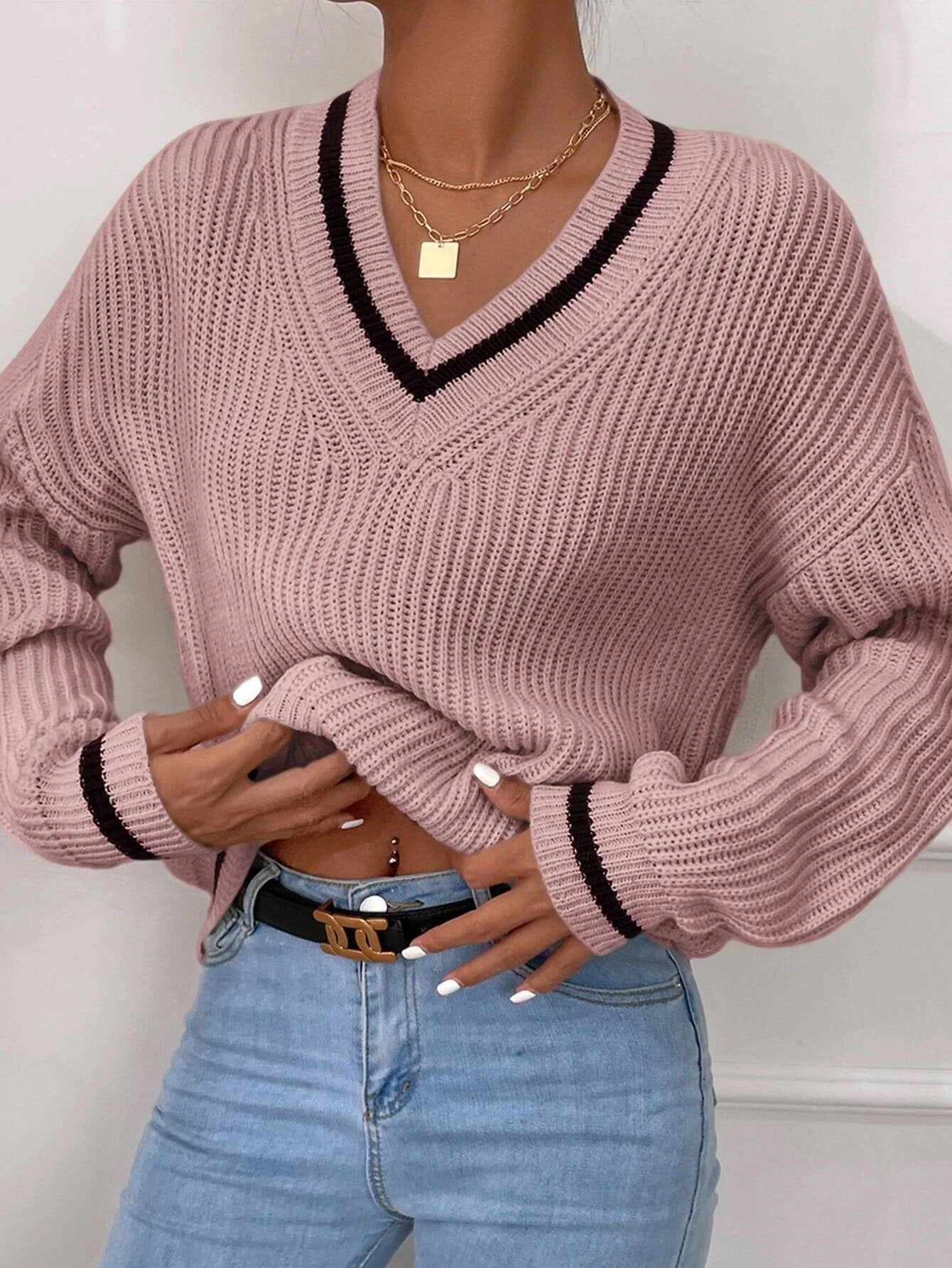 Cable Knit V Neck Sweaters