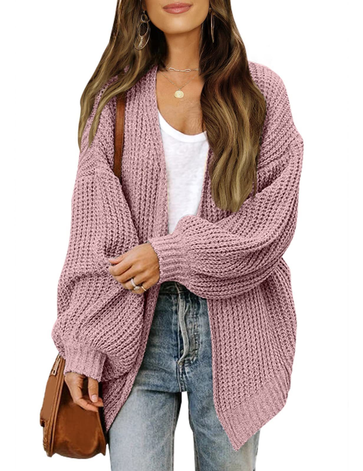 Lantern-sleeved Cardigan Sweater With Pockets