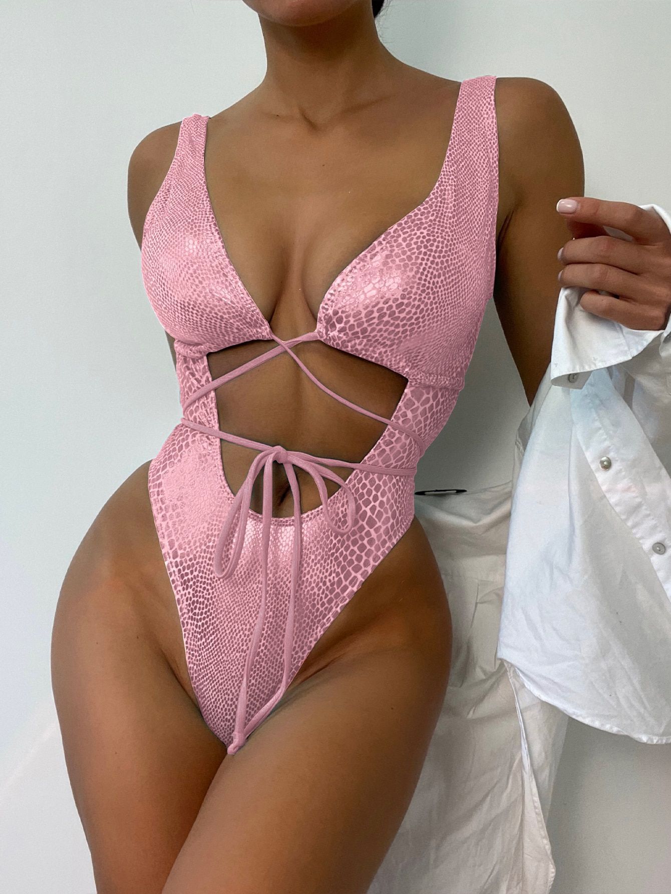 One Piece Strappy Lace Up Swimsuit