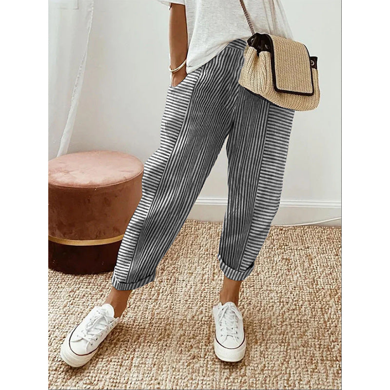 Striped Print Casual Loose Pants