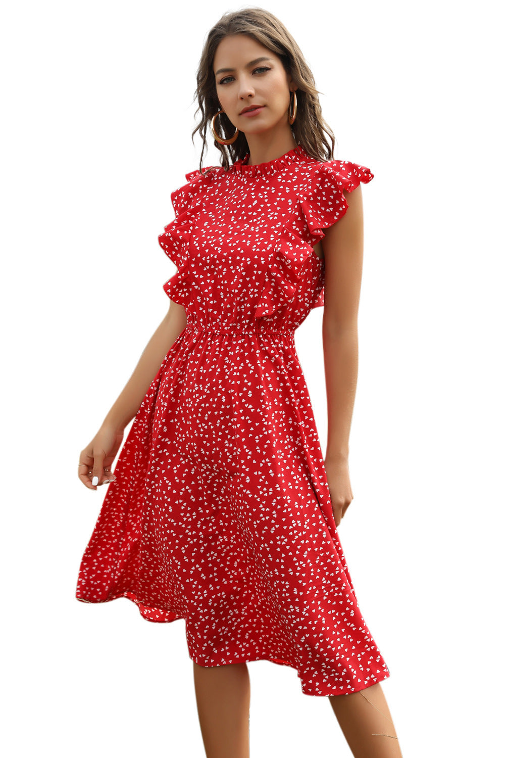 Red polka dot chiffon Dress