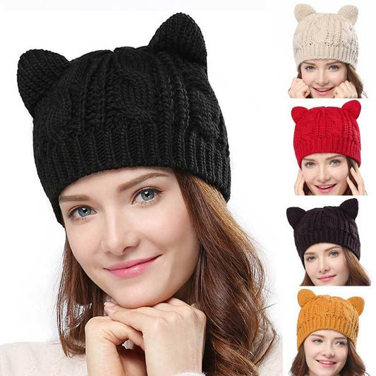 Hand Made 3D Cute Knitted Cat Ear Beanie