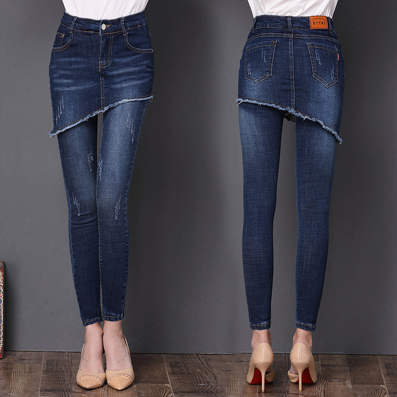 Women's fake two-piece denim skirt pants