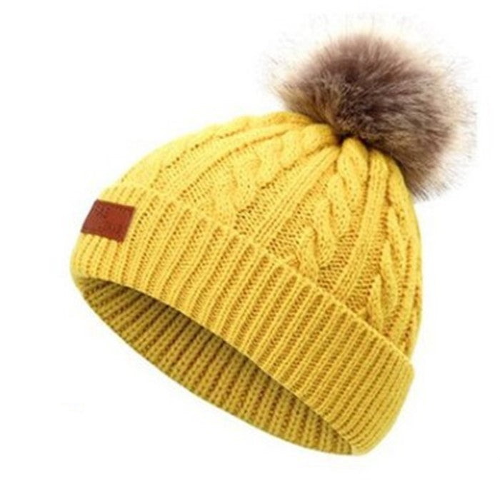 Cute fur ball warm ear protection wool hat