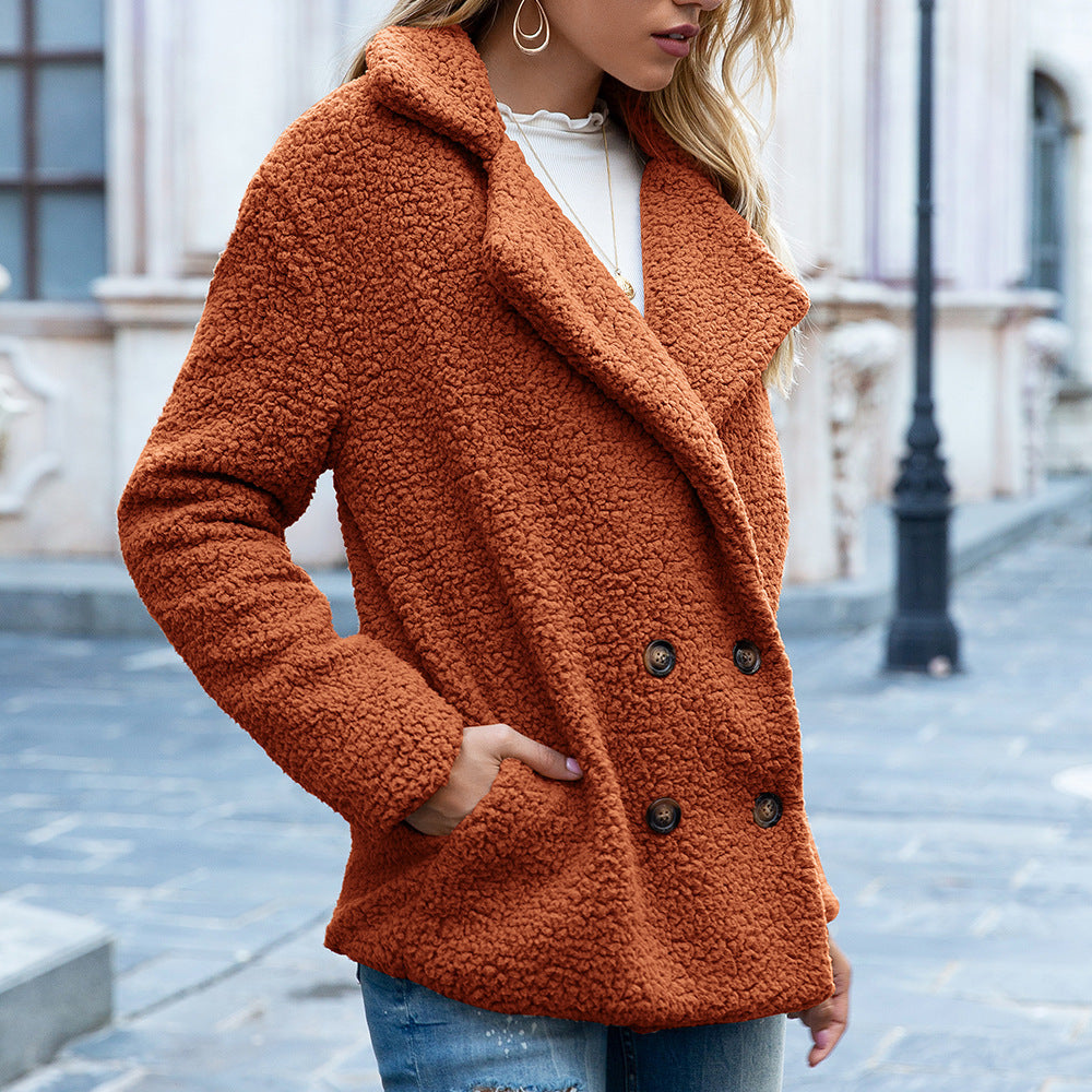 Loose Lapel Fluffy Coat Winter Button Jacket Cardigan