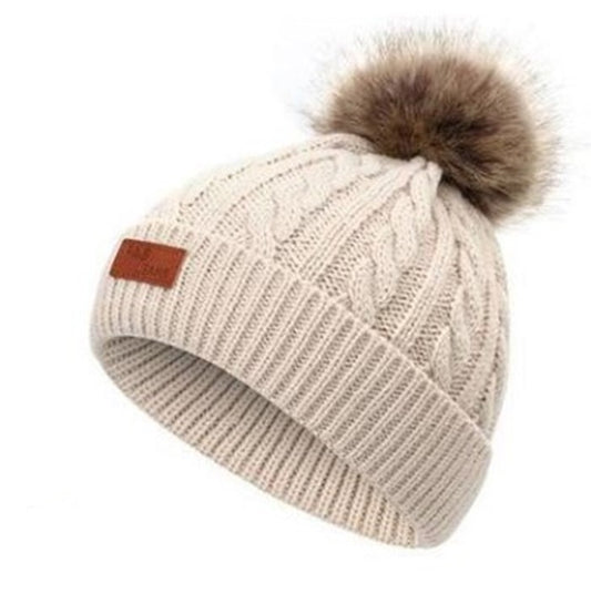 Cute fur ball warm ear protection wool hat