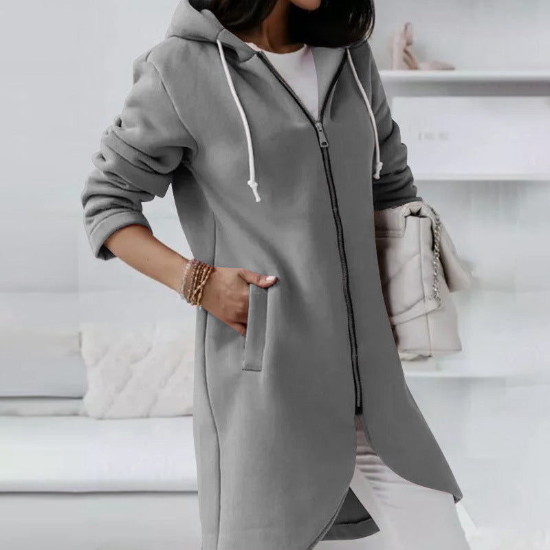 Zipper Hooded Long Sleeve Jacket