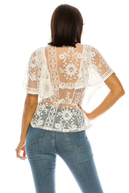 Lace White V-Neck Top