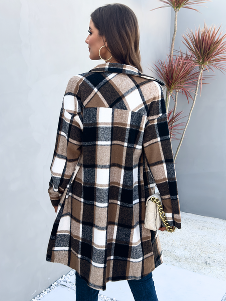 Women's Plaid Long Sleeve Button Down Shacket Coat