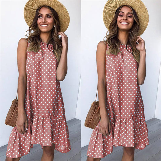 Printed polka dot ruffled dress