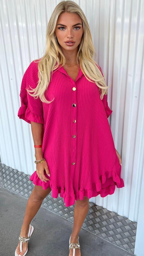 Solid Color Shirt Dress, Ruffle Irregular Sleeve