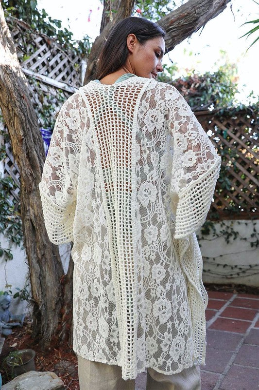 Floral Lace Textured Kimono